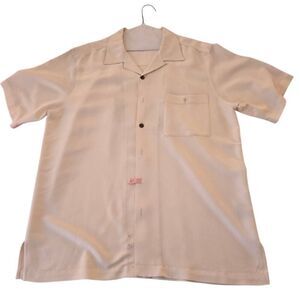 Hook and Tackle Mens Blue Water Label Tropical Button Up Camp Shirt Beige Large